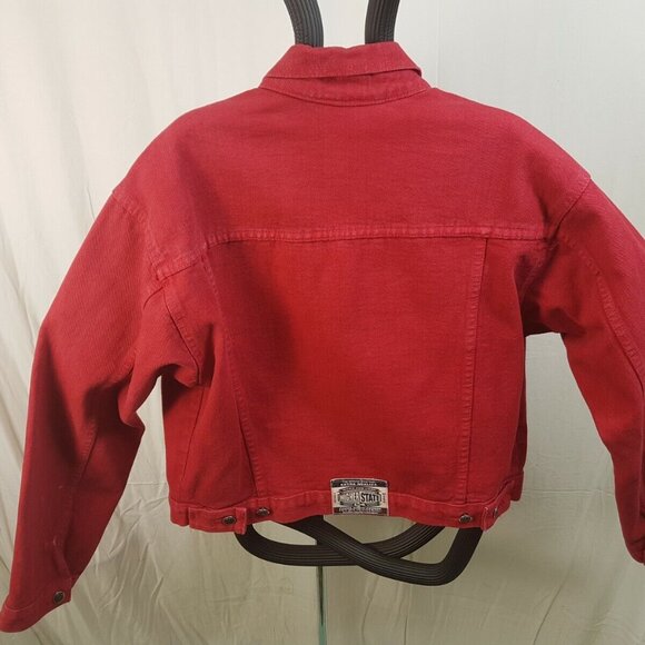 HIGH STATE Womens Vintage RED Denim Jacket Button Up LARGE MADE CANADA - Picture 9 of 10